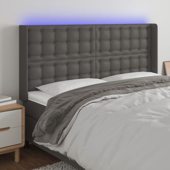 Cabecero Cama Con Led | Panel De Cabecera Cuero Sintético Gris 147x16x118/128cm Cfw9922033