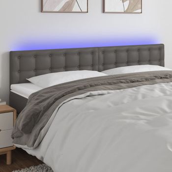 Cabecero Cama Con Led | Panel De Cabecera Cuero Sintético Gris 160x5x78/88 Cm Cfw9254635