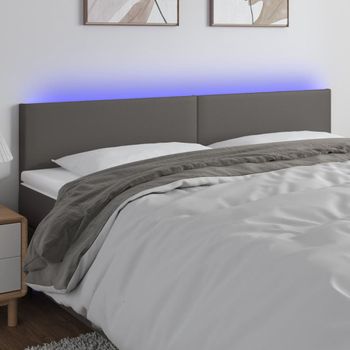 Cabecero Cama Con Led | Panel De Cabecera Cuero Sintético Gris 160x5x78/88 Cm Cfw5508470