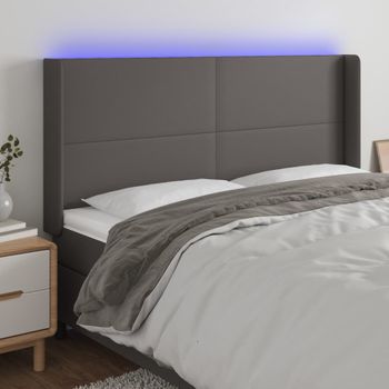 Cabecero Cama Con Led | Panel De Cabecera Cuero Sintético Gris 163x16x118/128cm Cfw7695797