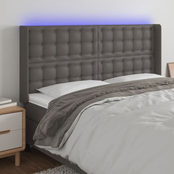 Cabecero Cama Con Led | Panel De Cabecera Cuero Sintético Gris 163x16x118/128cm Cfw4432508