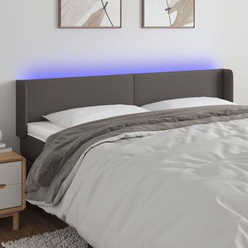 Cabecero Cama Con Led | Panel De Cabecera Cuero Sintético Gris 163x16x78/88 Cm Cfw9824490