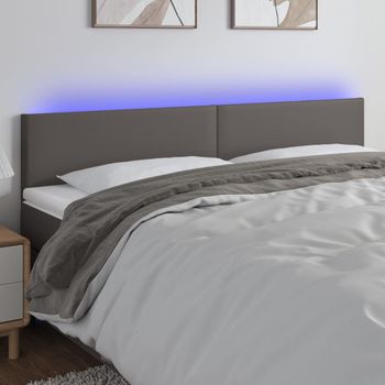 Cabecero Cama Con Led | Panel De Cabecera Cuero Sintético Gris 180x5x78/88 Cm Cfw4801081