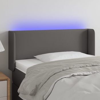 Cabecero Cama Con Led | Panel De Cabecera Cuero Sintético Gris 93x16x78/88 Cm Cfw2110359