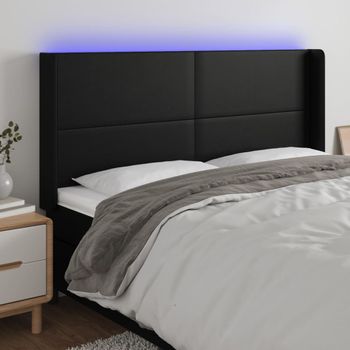 Cabecero Cama Con Led | Panel De Cabecera Cuero Sintético Negro 163x16x118/128 Cm Cfw6262648