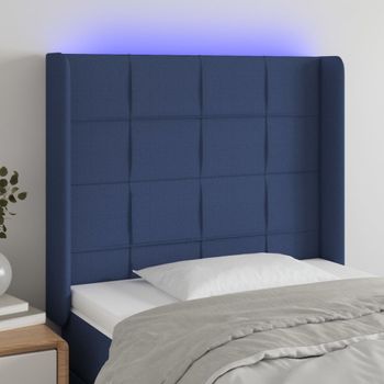 Cabecero Cama Con Led | Panel De Cabecera De Tela Azul 103x16x118/128 Cm Cfw1662670