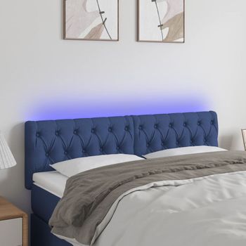 Cabecero Cama Con Led | Panel De Cabecera De Tela Azul 144x7x78/88 Cm Cfw7340402