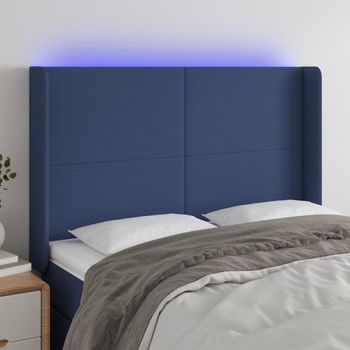 Cabecero Cama Con Led | Panel De Cabecera De Tela Azul 147x16x118/128 Cm Cfw7241449