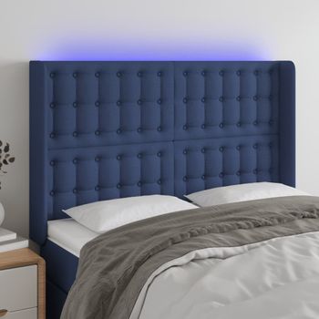 Cabecero Cama Con Led | Panel De Cabecera De Tela Azul 147x16x118/128 Cm Cfw8507175