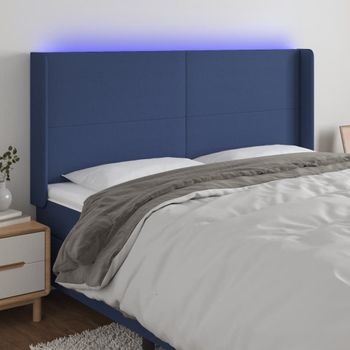 Cabecero Cama Con Led | Panel De Cabecera De Tela Azul 203x16x118/128 Cm Cfw3228901