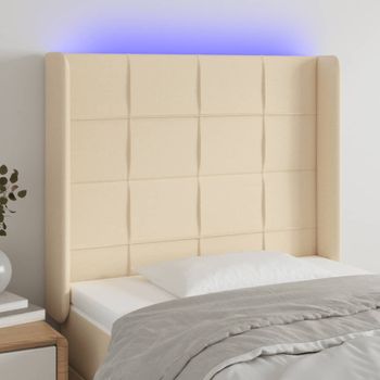 Cabecero Cama Con Led | Panel De Cabecera De Tela Color Crema 103x16x118/128 Cm Cfw6010570