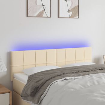 Cabecero Cama Con Led | Panel De Cabecera De Tela Color Crema 144x5x78/88 Cm Cfw2132977