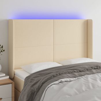 Cabecero Cama Con Led | Panel De Cabecera De Tela Color Crema 147x16x118/128 Cm Cfw8592599