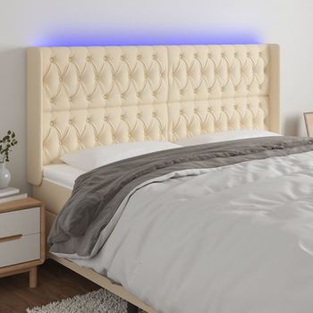 Cabecero Cama Con Led | Panel De Cabecera De Tela Color Crema 183x16x118/128 Cm Cfw6184506