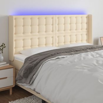 Cabecero Cama Con Led | Panel De Cabecera De Tela Color Crema 183x16x118/128 Cm Cfw7548634