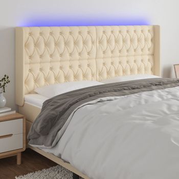 Cabecero Cama Con Led | Panel De Cabecera De Tela Color Crema 203x16x118/128 Cm Cfw7740261