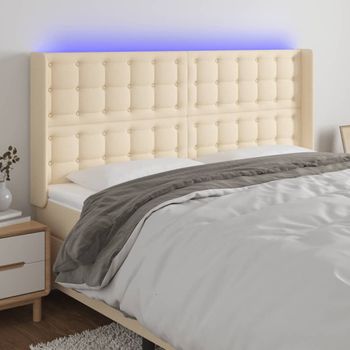 Cabecero Cama Con Led | Panel De Cabecera De Tela Color Crema 203x16x118/128 Cm Cfw1982899