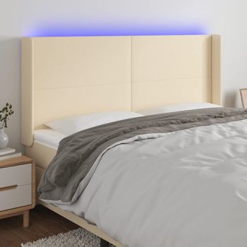 Cabecero Cama Con Led | Panel De Cabecera De Tela Color Crema 203x16x118/128 Cm Cfw4241241