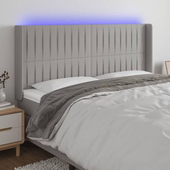 Cabecero Cama Con Led | Panel De Cabecera De Tela Gris Claro 163x16x118/128 Cm Cfw4617574