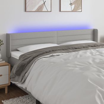 Cabecero Cama Con Led | Panel De Cabecera De Tela Gris Claro 163x16x78/88 Cm Cfw5044471