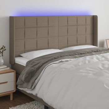 Cabecero Cama Con Led | Panel De Cabecera De Tela Gris Taupe 183x16x118/128 Cm Cfw7654387