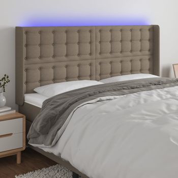 Cabecero Cama Con Led | Panel De Cabecera De Tela Gris Taupe 203x16x118/128 Cm Cfw2176632