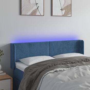 Cabecero Cama Con Led | Panel De Cabecera De Terciopelo Azul Oscuro 147x16x78/88 Cm Cfw5260497