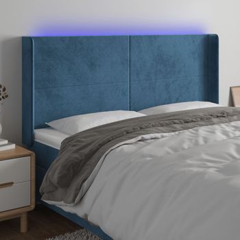 Cabecero Cama Con Led | Panel De Cabecera De Terciopelo Azul Oscuro 203x16x118/128 Cm Cfw7335599