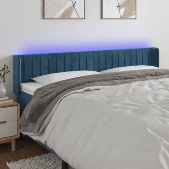 Cabecero Cama Con Led | Panel De Cabecera De Terciopelo Azul Oscuro 203x16x78/88 Cm Cfw5456985