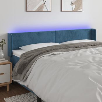 Cabecero Cama Con Led | Panel De Cabecera De Terciopelo Azul Oscuro 203x16x78/88 Cm Cfw2357458