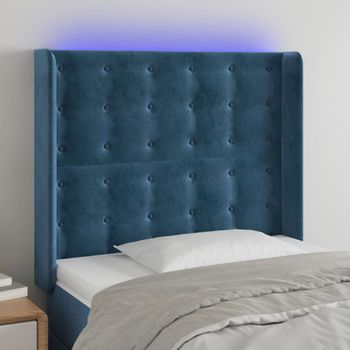 Cabecero Cama Con Led | Panel De Cabecera De Terciopelo Azul Oscuro 93x16x118/128 Cm Cfw3709211