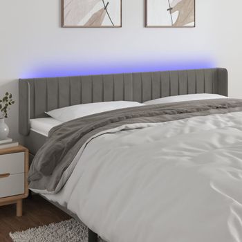 Cabecero Cama Con Led | Panel De Cabecera De Terciopelo Gris Claro 163x16x78/88 Cm Cfw6058653