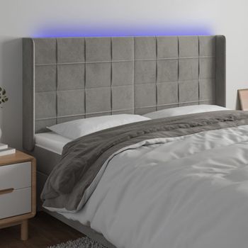 Cabecero Cama Con Led | Panel De Cabecera De Terciopelo Gris Claro 183x16x118/128 Cm Cfw3142082