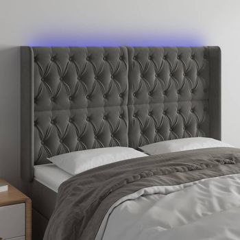 Cabecero Cama Con Led | Panel De Cabecera De Terciopelo Gris Oscuro 163x16x118/128 Cm Cfw1805548