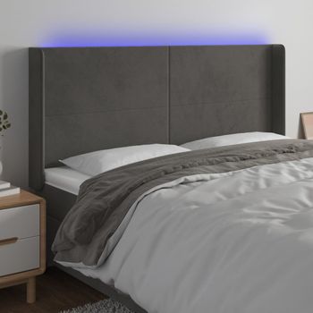 Cabecero Cama Con Led | Panel De Cabecera De Terciopelo Gris Oscuro 163x16x118/128 Cm Cfw3949475