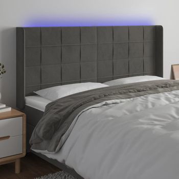 Cabecero Cama Con Led | Panel De Cabecera De Terciopelo Gris Oscuro 163x16x118/128 Cm Cfw8693939