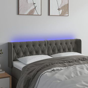 Cabecero Cama Con Led | Panel De Cabecera De Terciopelo Gris Oscuro 163x16x78/88 Cm Cfw9670893