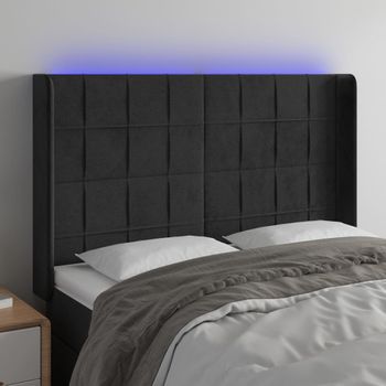 Cabecero Cama Con Led | Panel De Cabecera De Terciopelo Negro 147x16x118/128 Cm Cfw6520924