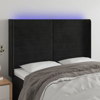 Cabecero Cama Con Led | Panel De Cabecera De Terciopelo Negro 147x16x118/128 Cm Cfw2436894