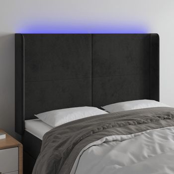 Cabecero Cama Con Led | Panel De Cabecera De Terciopelo Negro 147x16x118/128 Cm Cfw8985528