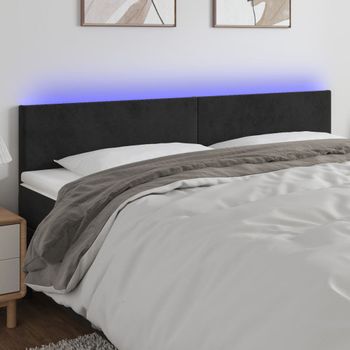 Cabecero Cama Con Led | Panel De Cabecera De Terciopelo Negro 160x5x78/88 Cm Cfw5273492