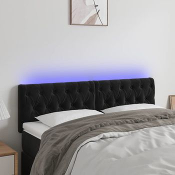 Cabecero Cama Con Led | Panel De Cabecera De Terciopelo Negro 160x7x78/88 Cm Cfw3571420