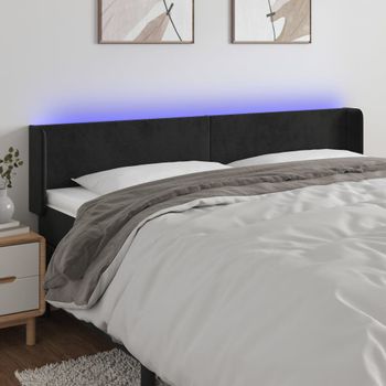 Cabecero Cama Con Led | Panel De Cabecera De Terciopelo Negro 163x16x78/88 Cm Cfw3809512