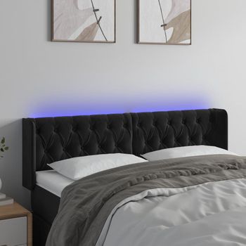 Cabecero Cama Con Led | Panel De Cabecera De Terciopelo Negro 163x16x78/88 Cm Cfw4459111