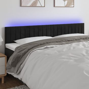 Cabecero Cama Con Led | Panel De Cabecera De Terciopelo Negro 180x5x78/88 Cm Cfw8698833