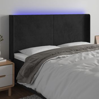 Cabecero Cama Con Led | Panel De Cabecera De Terciopelo Negro 183x16x118/128 Cm Cfw7989220