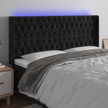 Cabecero Cama Con Led | Panel De Cabecera De Terciopelo Negro 183x16x118/128 Cm Cfw7676073