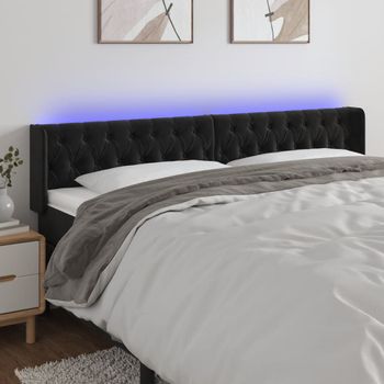 Cabecero Cama Con Led | Panel De Cabecera De Terciopelo Negro 183x16x78/88 Cm Cfw4833913