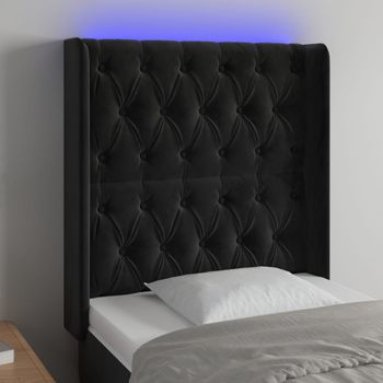 Cabecero Cama Con Led | Panel De Cabecera De Terciopelo Negro 83x16x118/128 Cm Cfw3637706