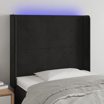 Cabecero Cama Con Led | Panel De Cabecera De Terciopelo Negro 83x16x118/128 Cm Cfw3986999